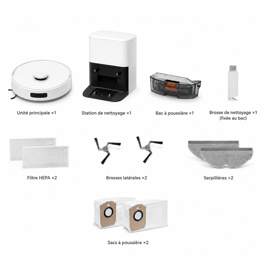 AXS-500 Robot Aspirateur Laveur 20 000 Pa, Station Autovidante 90 Jours