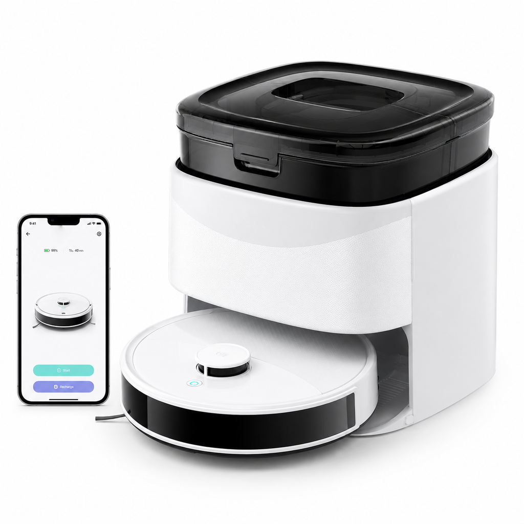 AXS-300 Robot Aspirateur Laveur 12 000 Pa, Station Omni Lavage et Séchage Serpillières 45°C