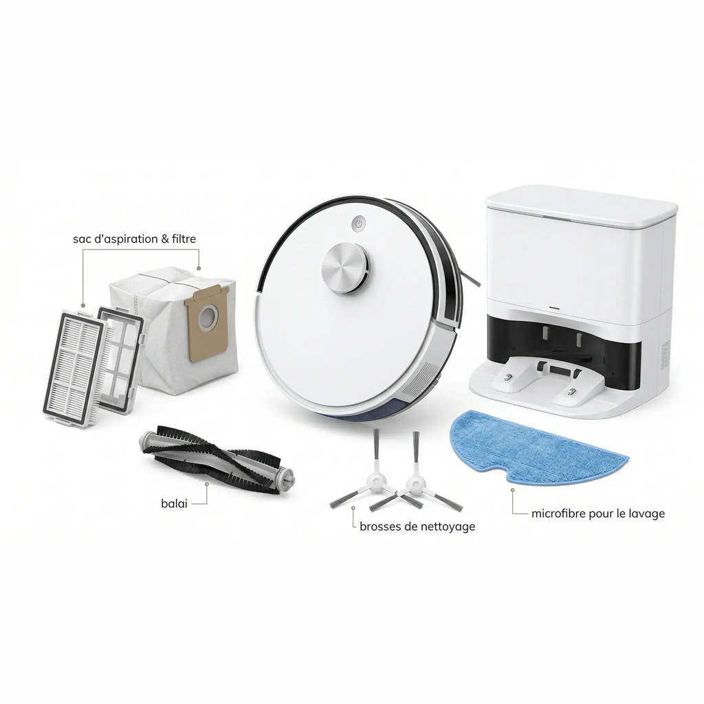 Robot Aspirateur Laveur LiDAR 5 000 Pa Station Auto-Vidage — AXS-One Pro