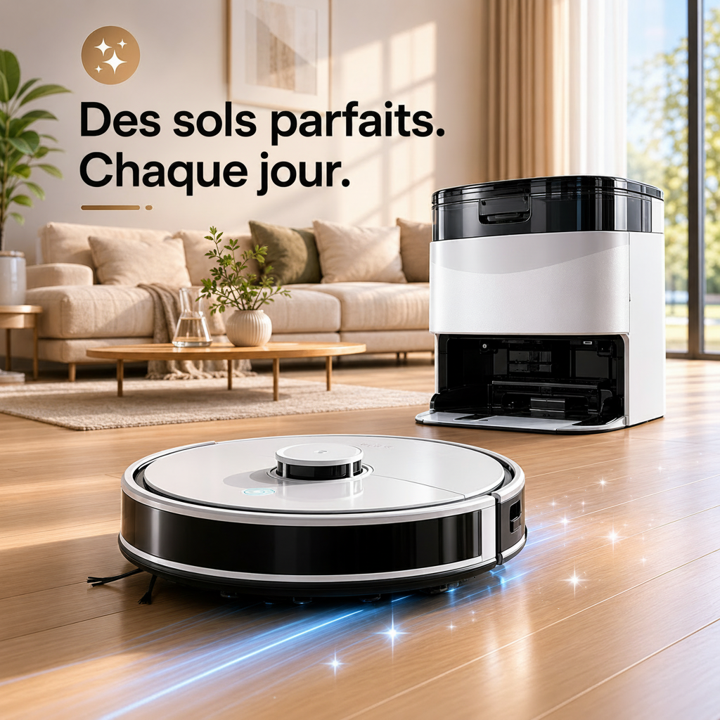 AXS-300 Robot Aspirateur Laveur 12 000 Pa, Station Omni Lavage et Séchage Serpillières 45°C